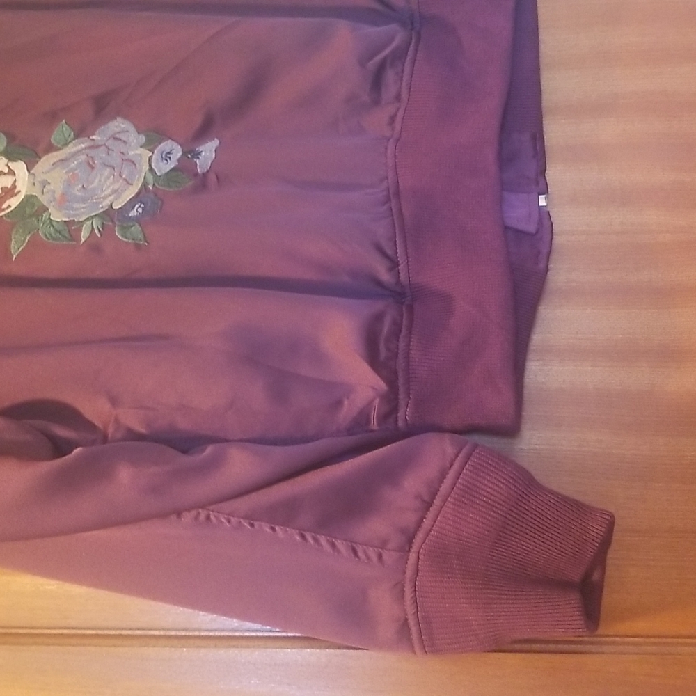 Olivaceous Karlie Floral Satin Zipper Bomber Jacket- size M- color Burgundy - Picture 7 of 10